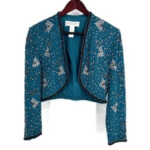 Niteline Della Roufogali Evening Silk Jacket Beaded Embellished Size Medium Teal